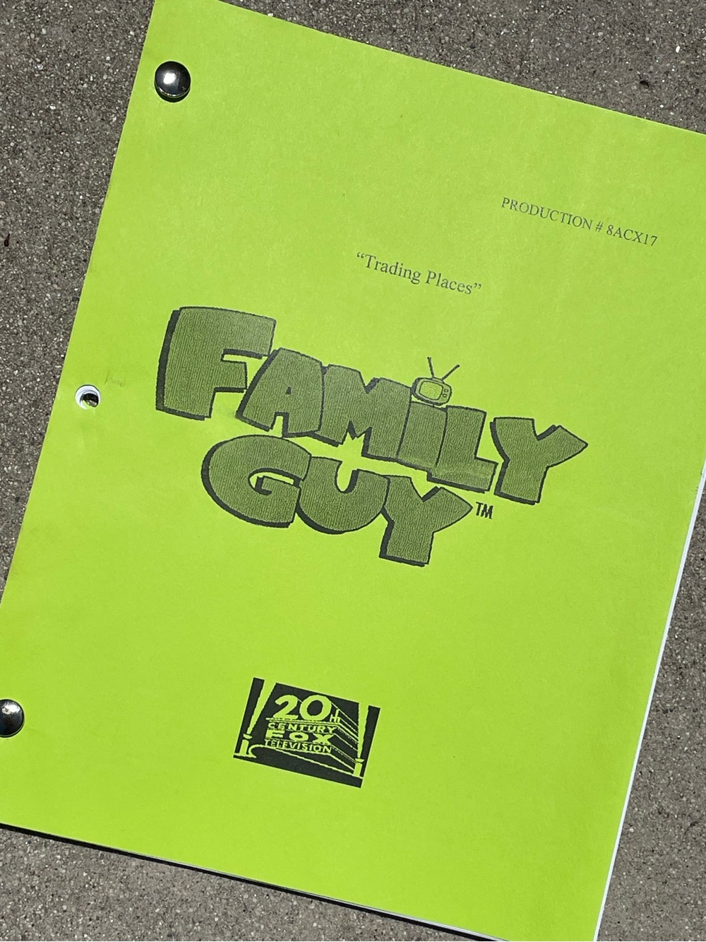 Family Guy 2010 Trading Places Production Used Original Table Draft Script